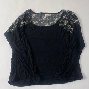 Black Long Sleeve T Shirt with floral mesh